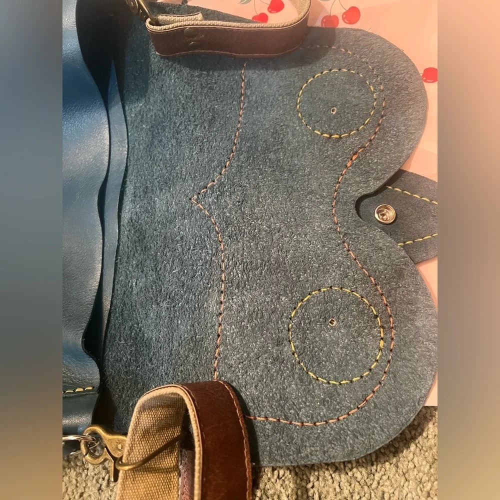 Owl Design Blue Leather messenger Bag